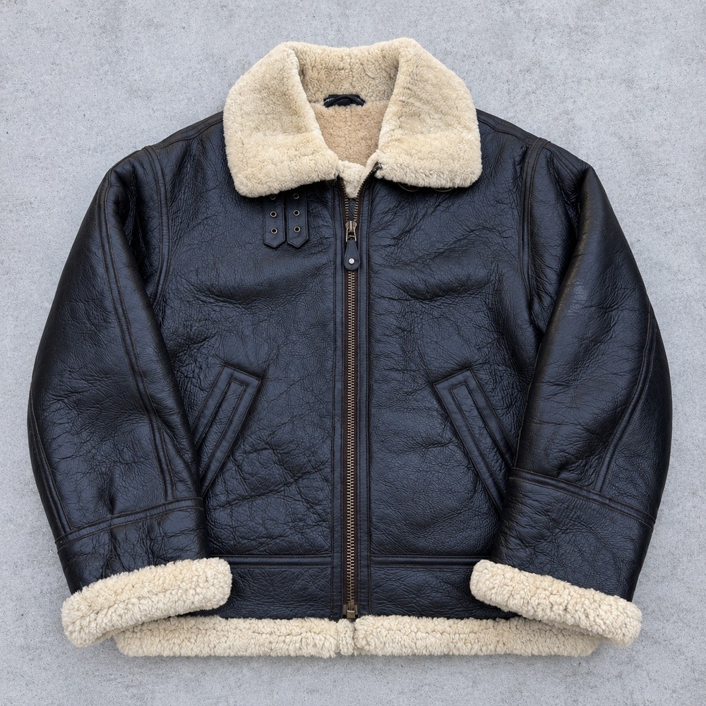 Cabelas Mens B3 Bomber Jacket Dark Brown Sheepskin Shearling Flight Coat Size M